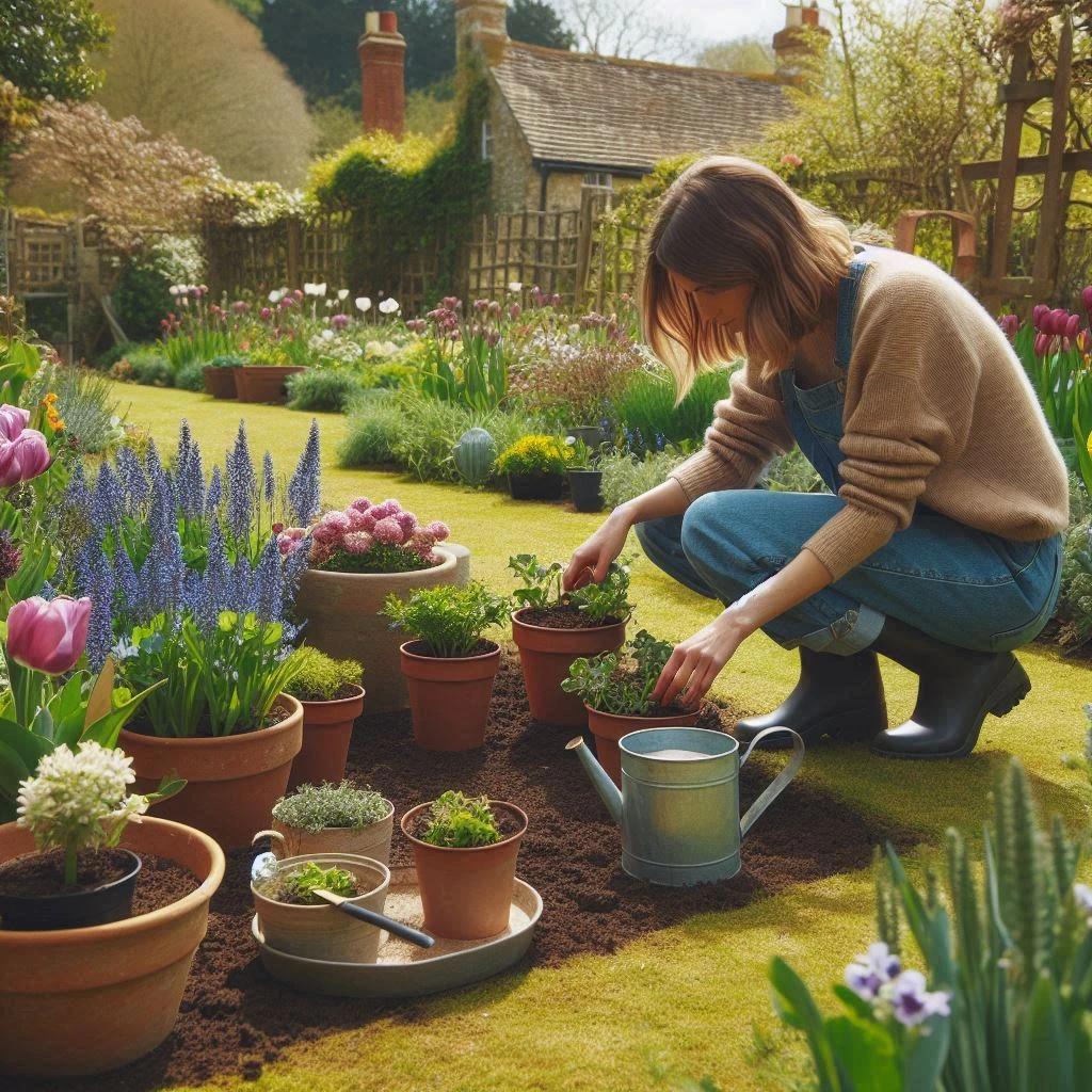 Planting out potted plants in Spring